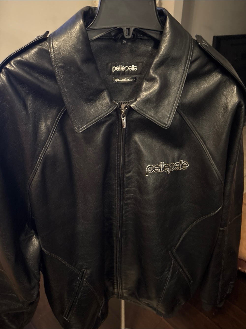 Marc Buchanan Pelle Pelle Vintage Black Leather Bomber Jacket 50